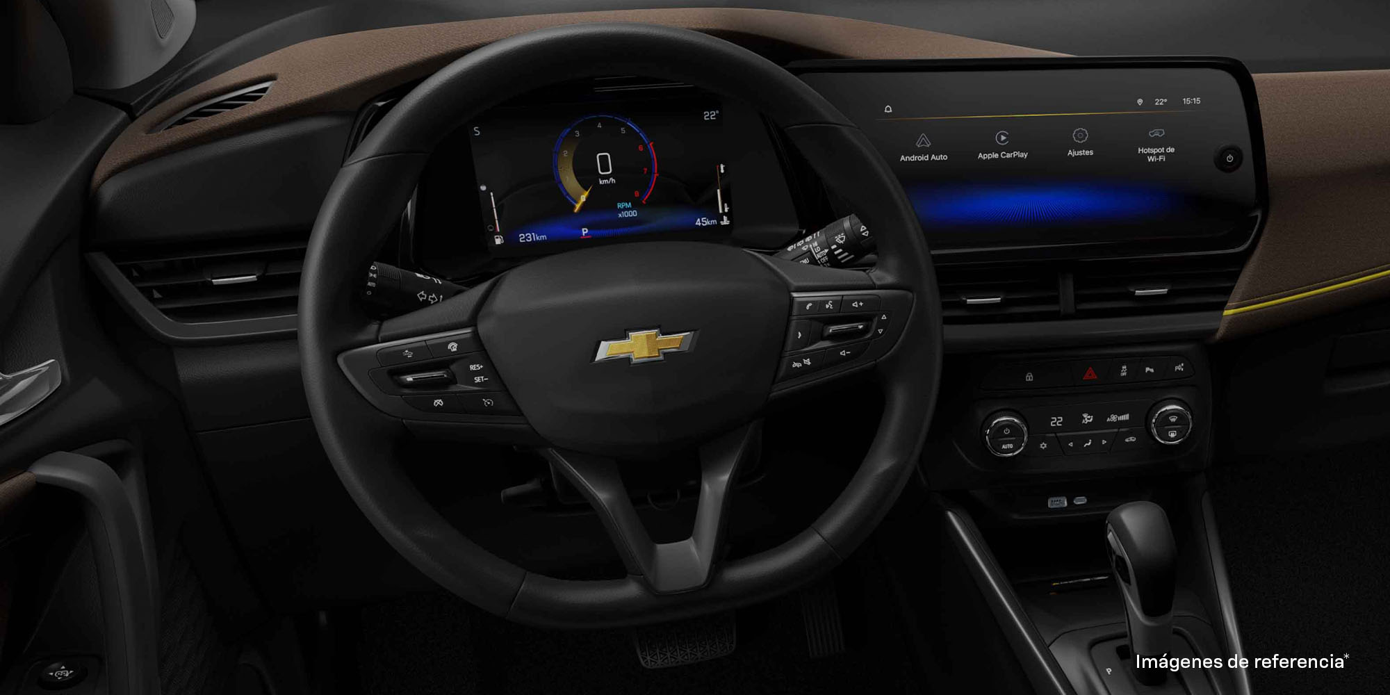 Vista volante y pantalla central de la Chevrolet Tracker